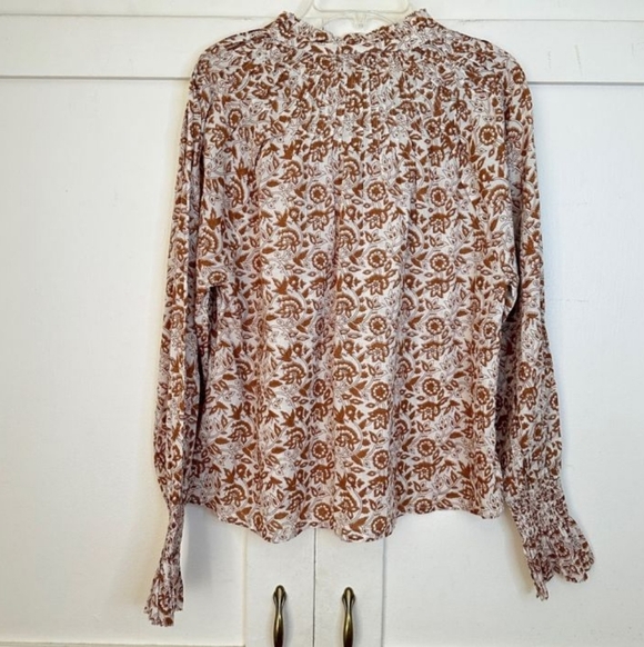 Cloebella Rezza Floral Neutral Metallic Smocked Sleeve Blouse Medium - Picture 14 of 15
